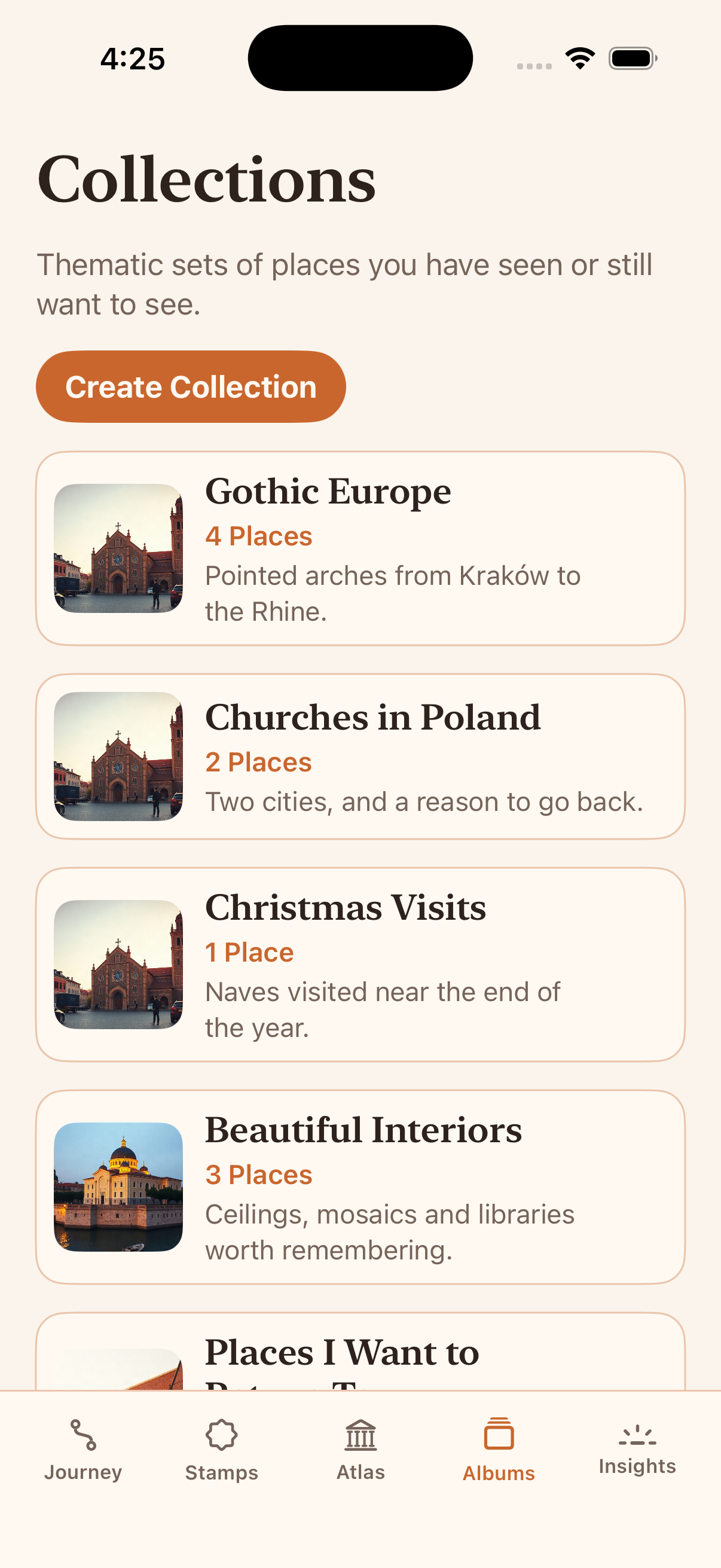 Collections screen